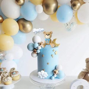 Decoraciones para tartas de oso con bolas de pastel y estrellas y nubes, decoraciones para tartas para baby shower y cumpleaños para niño o niña (set de oso azul)