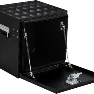 Aluminum Truck Tool Box With Lock & Keys, Heavy Duty Pick-Up Truck Bed 5 Bar Tread Tool Box, Trailer Storage Tool Box (18")