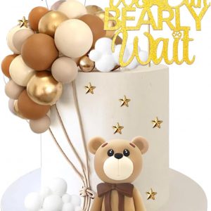 Decoraciones para tarta de oso con bolas de oso y estrellas, nubes, decoraciones para tartas para baby shower, cumpleaños y fiesta de niños (set de oso marrón)