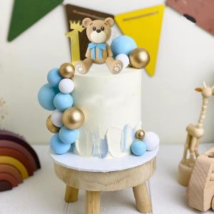 Decoraciones para tartas de oso con bolas de pastel y estrellas y nubes, decoraciones para tartas para baby shower y cumpleaños para niño o niña (set de oso azul)