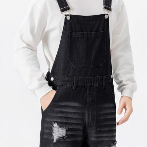 Rexcyril Men's Denim Bib Overalls Baggy Fashion Jean Jumpsuit
