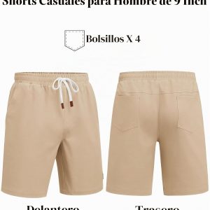 COOFANDY Pantalones cortos chinos de algodón para hombre de 9 pulgadas, pantalones cortos casuales de cintura elástica con cordón de ajuste para verano y playa con bolsillos
