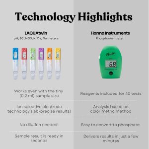 NutriCheck LAQUAtwin Kit - Kit profesional de prueba de nutrientes multiparámetros - Análisis de suelo de campo, savia vegetal y fertilizantes - Prueba de 7 parámetros: pH, conductividad, NPK, Ca, Na