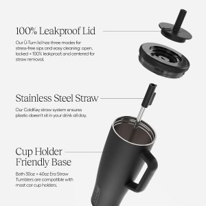 BrueMate Era 30 oz Tumbler with Handle and Straw | 100% Leakproof Insulated Water Bottle Tumbler with Lid and Flexible SoftSip Straw | Made of Stainless Steel | Cup Holder Friendly | 30oz (Guava)