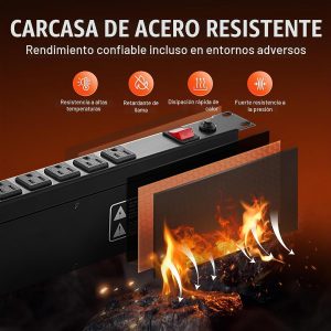 VEVOR Tira de alimentación horizontal de 12 enchufes de 1U para montaje en rack PDU para racks de servidores de red, protección contra sobretensiones y sobrecargas, 110-125V/15A, con cable de