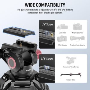 NEEWER 79"/2m Video Camera Tripod with Fluid Head, One Step Quick Release Aluminum Heavy Duty Tripod Stand with QR Plate Compatible with Canon Nikon Sony DSLR Camera Camcorder, Max Load 17.6lb, LL38