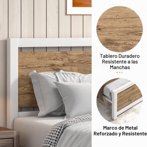 Catrimown Marco de Cama Tamaño Full con Cabecero, Marco de Cama de Metal Full con Soporte de Listones de Acero, Almacenamiento Bajo la Cama, No Necesita Somier, Sin Ruido, Fácil Montaje, Blanco