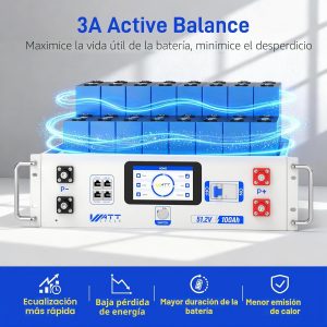 Wattcycle - Batería LiFePO4 de 48 V, 100 Ah, 100 A, BMS, montaje en rack LCD Bluetooth