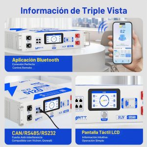 Wattcycle - Batería LiFePO4 de 48 V, 100 Ah, 100 A, BMS, montaje en rack LCD Bluetooth