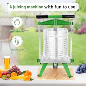 4 Gallon / 15L Mosakar Fruit Wine Press. All juice contact parts are AISI 304 Stainless Steel. Apple Grape Cider Press for Home Brewing