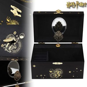 Harry Potter Joyero musical de regalo para niñas con escudo giratorio de Hogwarts, espejo y música clave de cuerda, organizador de joyas
