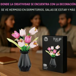 Juego de construcción de flores compatible con flores de Lego para adultos, ramo de flores de tulipán, colección botánica, decoración única para el hogar o decoración de oficina, gran regalo para ella