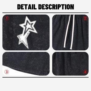 Men's Star Graphic Vintage Shorts Streetwear Drawstring Waist Jorts with Pockets Y2k Printed Washed Casual Shorts