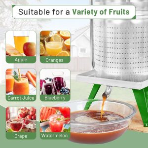4 Gallon / 15L Mosakar Fruit Wine Press. All juice contact parts are AISI 304 Stainless Steel. Apple Grape Cider Press for Home Brewing
