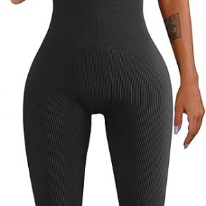 YIOIOIO Womens Workout Ribbed Jumpsuit Yoga Square Neck Leggings Romper