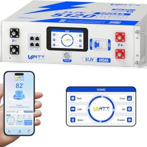 Wattcycle - Batería LiFePO4 de 48 V, 100 Ah, 100 A, BMS, montaje en rack LCD Bluetooth