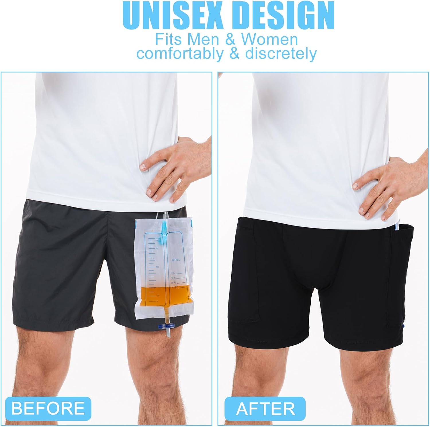 Timgle 6 piezas de pantalones de bolsa de orina, ropa interior con catéter para el cuidado de la incontinencia, bolsa de drenaje de orina, pantalones de cuidado de drenaje de ostomía, ropa interior para cirugías abdominales, pacientes con incontinencia, doble bolsillo