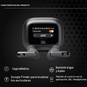 JBL Live Beam 3 - Auriculares True Wireless con cancelación de ruido tipo báculo cerrados, 48 horas totales de reproducción, carga inalámbrica, 6 micrófonos para llamadas perfectas, conexión