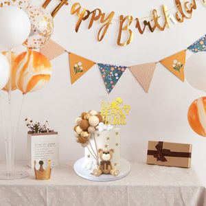Decoraciones para tarta de oso con bolas de oso y estrellas, nubes, decoraciones para tartas para baby shower, cumpleaños y fiesta de niños (set de oso marrón)