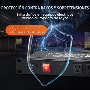 VEVOR Tira de alimentación horizontal de 12 enchufes de 1U para montaje en rack PDU para racks de servidores de red, protección contra sobretensiones y sobrecargas, 110-125V/15A, con cable de