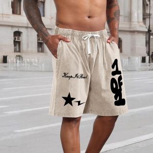 Pantalones cortos gráficos para hombre, Streetwear Y2k, pantalones cortos con estampado de estrellas y letras, vintage, con cordón, pantalón corto lavado ácido