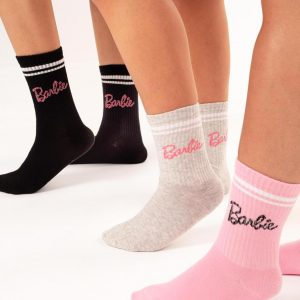Barbie Paquete de 3 calcetines para mujer, color rosa, gris, negro, ropa de muñeca 6.5 US-9.5 US, Rosado