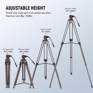NEEWER 79"/2m Video Camera Tripod with Fluid Head, One Step Quick Release Aluminum Heavy Duty Tripod Stand with QR Plate Compatible with Canon Nikon Sony DSLR Camera Camcorder, Max Load 17.6lb, LL38