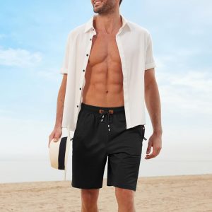 GEEK LIGHTING Mens Shorts Casual 8" Cotton Drawstring Zipper Pockets Elastic Waist Lightweight Summer Athletic Beach Shorts