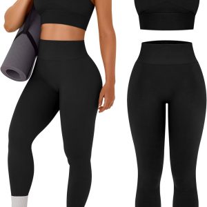 OLCHEE Womens Workout Sets 2 Piece Racerback Sports Bra High Waist Leggings
