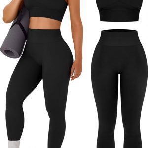 OLCHEE Womens Workout Sets 2 Piece Racerback Sports Bra High Waist Leggings