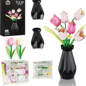 Juego de construcción de flores compatible con flores de Lego para adultos, ramo de flores de tulipán, colección botánica, decoración única para el hogar o decoración de oficina, gran regalo para ella