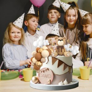 Decoraciones para tarta de oso con bolas de oso y estrellas, nubes, decoraciones para tartas para baby shower, cumpleaños y fiesta de niños (set de oso marrón)