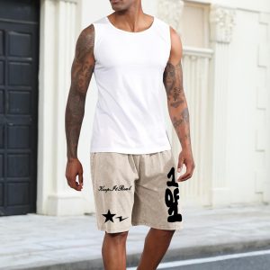 Pantalones cortos gráficos para hombre, Streetwear Y2k, pantalones cortos con estampado de estrellas y letras, vintage, con cordón, pantalón corto lavado ácido