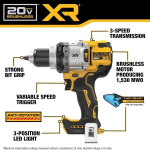 DEWALT 20V MAX XR Brushless Hammer Drill 1/2 In. and High Torque 1/4 Impact Driver Combo with 2 x 4 Ah Batteries and 4 Amp Charger (DCK2112QQ2)