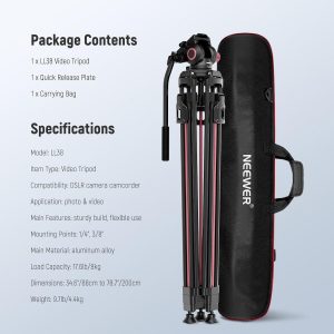 NEEWER 79"/2m Video Camera Tripod with Fluid Head, One Step Quick Release Aluminum Heavy Duty Tripod Stand with QR Plate Compatible with Canon Nikon Sony DSLR Camera Camcorder, Max Load 17.6lb, LL38