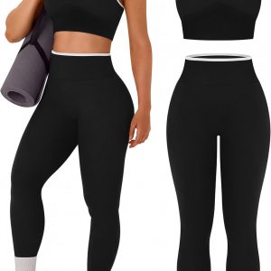 OLCHEE Womens Workout Sets 2 Piece Racerback Sports Bra High Waist Leggings