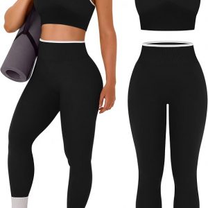 OLCHEE Womens Workout Sets 2 Piece Racerback Sports Bra High Waist Leggings
