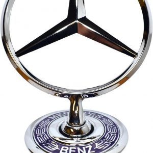 Mercedes Benz Genuine Vehicle Hood Star Emblem Badge (140-880-02-86, Chrome and Blue Laurel Wreath)