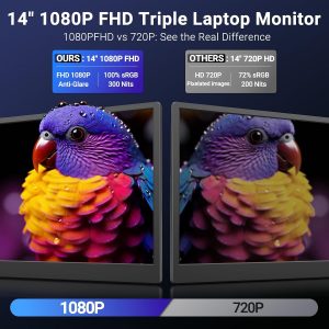 14" Laptop Screen Extender, 1080P FHD Triple Laptop Monitor Extender, 3.0lbs Ultra-Slim Portable Monitor Laptop Fit for 13"-17" Laptops, USB-C Plug&Play Travel Monitor Compatible with Wins/Mac/Chrome