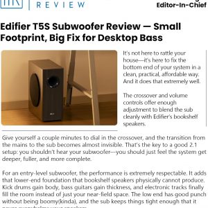 Edifier T5s Powered Subwoofer, 70W RMS, 8" Woofer, 35Hz Deep Bass, Black