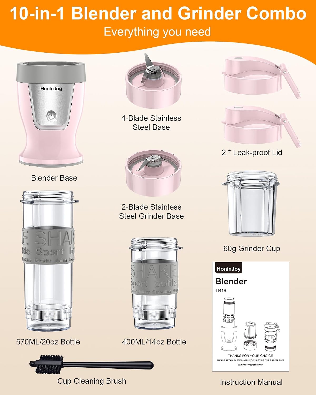Smoothie Blender and Grinder Combo, 10-Piece Blenders Shakes