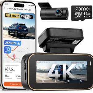 70mai A810 Lite 4K Dash Cam Front and Rear, 5GHz Wi-Fi 6 DashCam, Car Camera 4G LTE Remote Access, GPS Tracking, HDR Night Vision, 24H Parking Mode, Voice Control, Emergency Lock