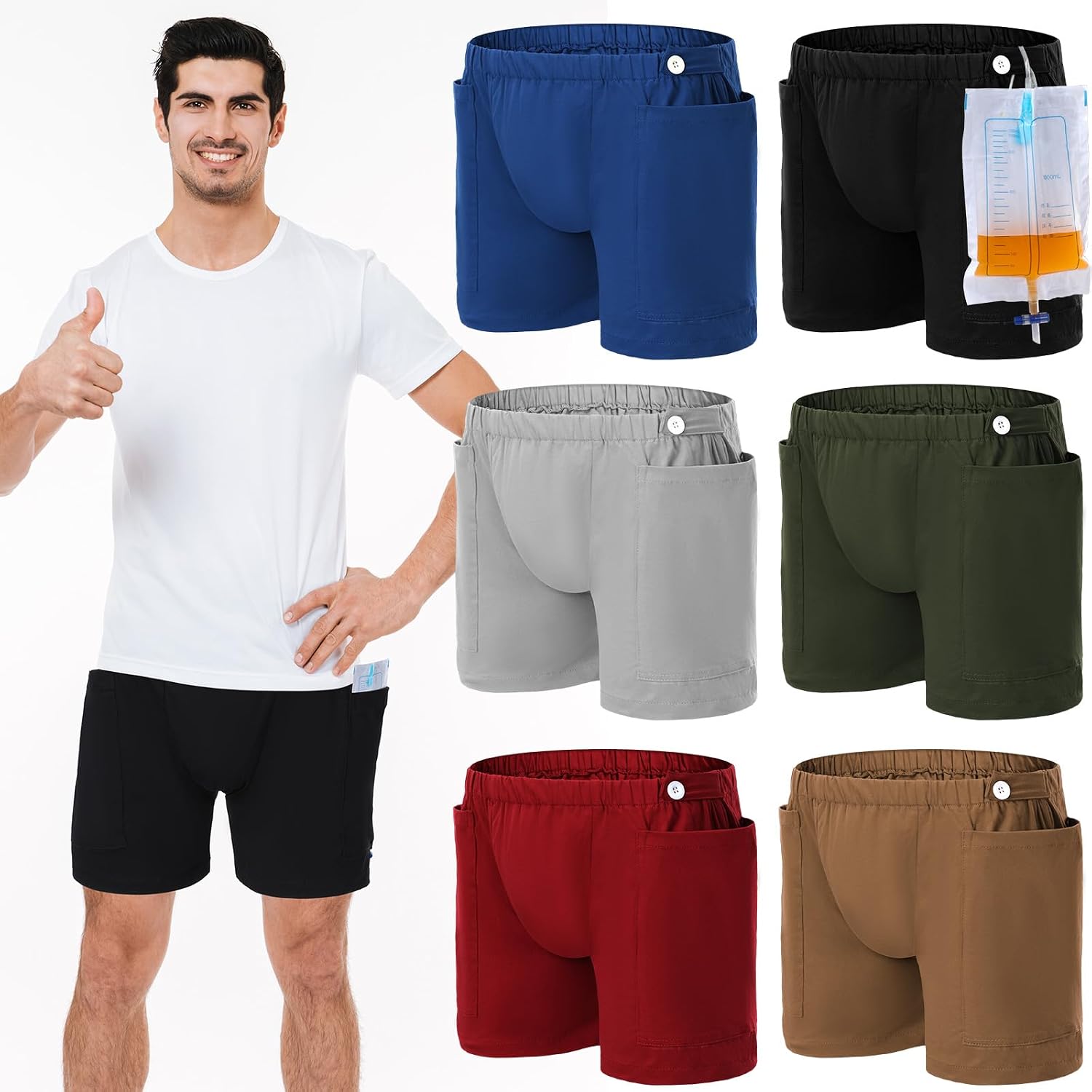 Timgle 6 piezas de pantalones de bolsa de orina, ropa interior con catéter para el cuidado de la incontinencia, bolsa de drenaje de orina, pantalones de cuidado de drenaje de ostomía, ropa interior para cirugías abdominales, pacientes con incontinencia, doble bolsillo