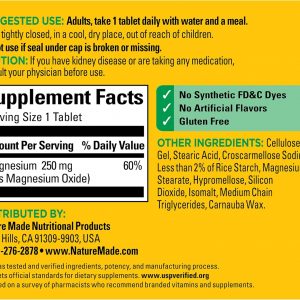 Nature Made Magnesium Oxide 250 mg for Muscle Relaxation, 200 Tablets
