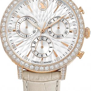 Swarovski Matrix Tennis Chrono Watch, Swiss Made, Leather Strap, Pink, Rose Gold-Tone Finish