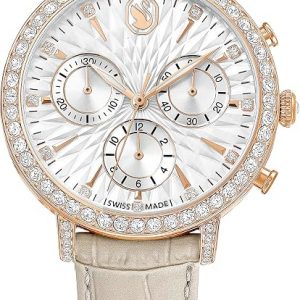 Swarovski Matrix Tennis Chrono Watch, Swiss Made, Leather Strap, Pink, Rose Gold-Tone Finish