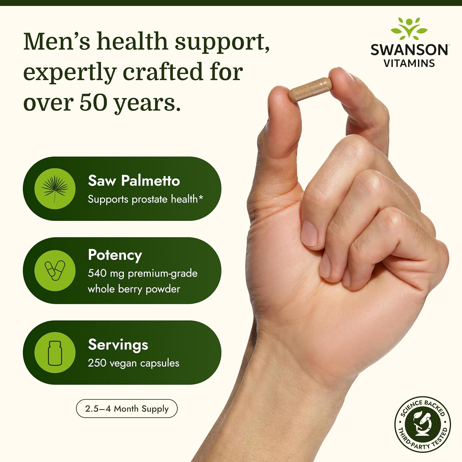Swanson Saw Palmetto for Men, Herbal Supplement for Prostate Support, 250ct