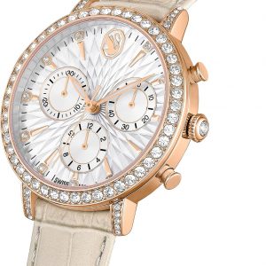Swarovski Matrix Tennis Chrono Watch, Swiss Made, Leather Strap, Pink, Rose Gold-Tone Finish