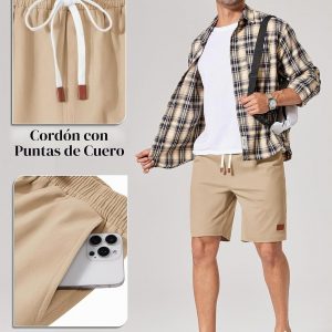 COOFANDY Pantalones cortos chinos de algodón para hombre de 9 pulgadas, pantalones cortos casuales de cintura elástica con cordón de ajuste para verano y playa con bolsillos