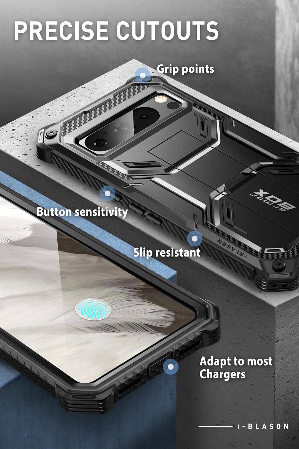 i-Blason Armorbox for Google Pixel 8 Pro Case with Stand & Belt-Clip, Black